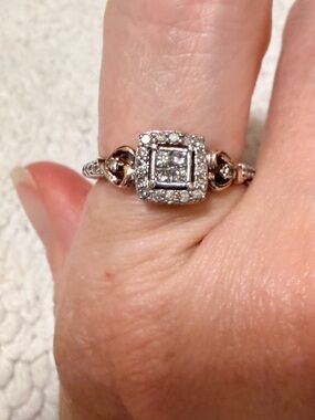 Sterling Silver And Rose Gold 1/3 CTW Diamond 2 Heart Ring